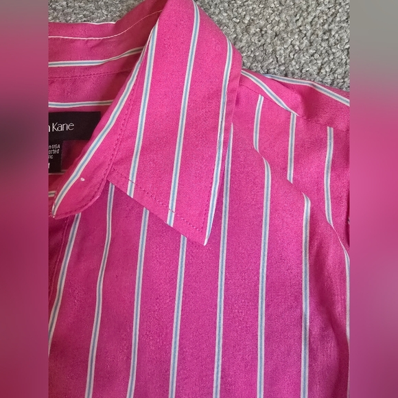 Karen Kane Tie Front Balloon Sleeve Stripes  Top Pink White Blue Sz Medium - Picture 4 of 10